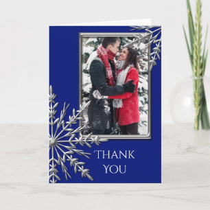 Faux Silver Snowflake on Blue Tackkort Photo
