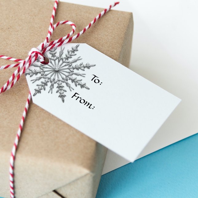 Faux Silver Snowflake on White Presentetikett (Skapare uppladdad)