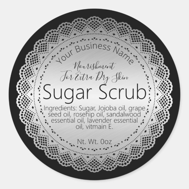 Faux Silver Sticker etikett Handmade Sugar SCrub (Framsida)