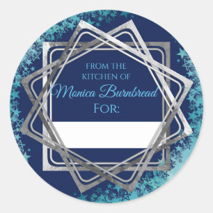 Faux silver-stjärnor från matpresentköket runt klistermärke