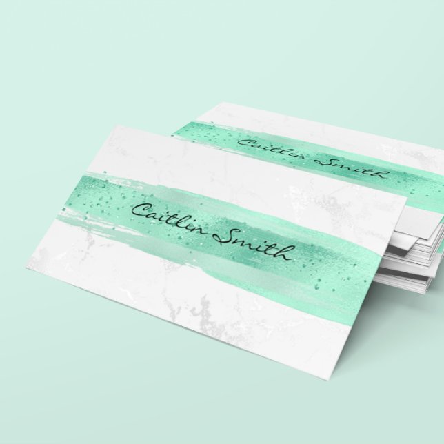Faux Silver White Foil Marble Mint Brush Stroke Visitkort (Silver White Foil Marble Mint Brush Stroke Business Card)