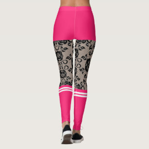 Faux Snöre Fishnet Rosa Kort Socks Funny Leggings