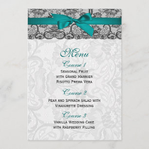 Faux snöre och ribbon aqua ,black bröllop Menu Meny