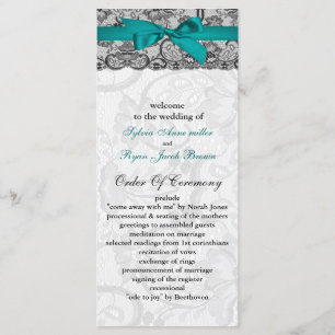 Faux snöre och ribbon aqua, svarta bröllopsprogram program