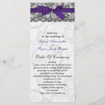 Faux snöre och ribbon lila svarta bröllopsprogram