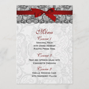 Faux snöre och ribbon red, black bröllop Menu Meny