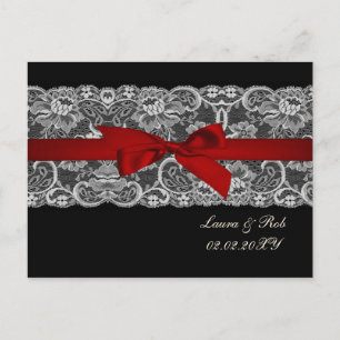 Faux snöre och ribbon red, svart bröllop Tack Vykort