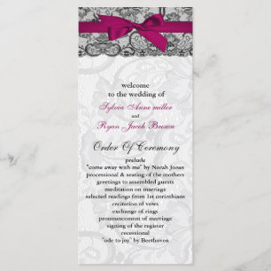 Faux snöre och ribbon rosa, svarta bröllopsprogram program