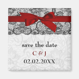 Faux snöre och ribbonrött, svart spara datumet magnet