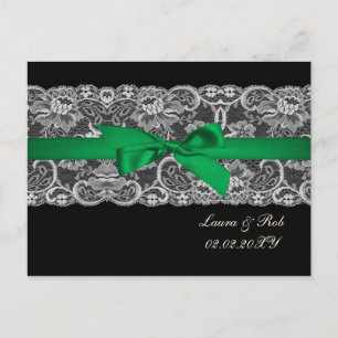 Faux snöre ribbon emerald grönt bröllop Tack Vykort