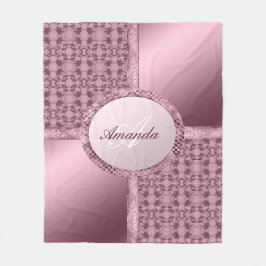 Faux Snöre Satin Jewels Rosa Monogram Fleecefilt