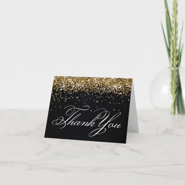 Faux Sparkly Guld Glitter Black Tack Kort (Framsida)