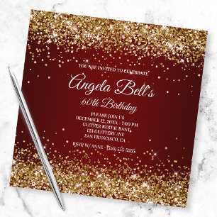 Faux Sparkly Guld Glitter Burgundy Ombre Inbjudningar
