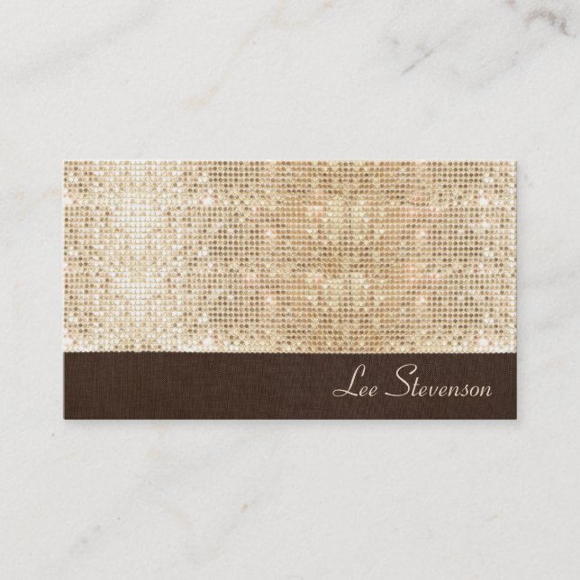 FAUX Sparkly Guld Sequins och Brown Linen look Visitkort (Framsida)