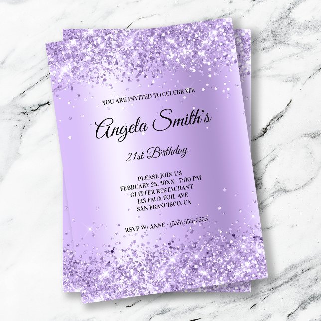 Faux Sparkly Lavender Glitter Lila Satin Foil Inbjudningar (Skapare uppladdad)