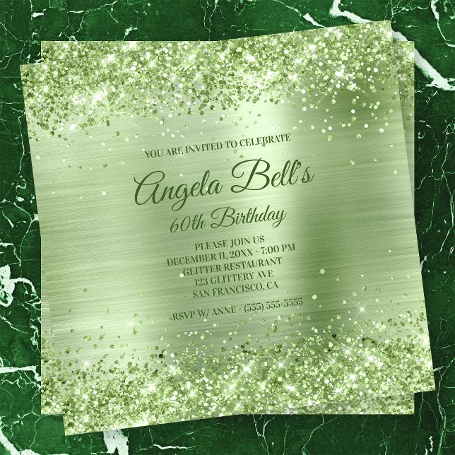 Faux Sparkly Mint Grönt Glitter Brushed Foil Inbjudningar (Skapare uppladdad)