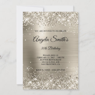 Faux Sparkly Platinum Glitter Foil 30års födelseda Inbjudningar