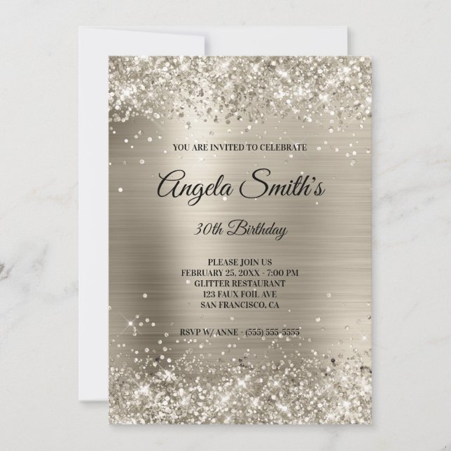 Faux Sparkly Platinum Glitter Foil Monogram Inbjudningar (Framsida)