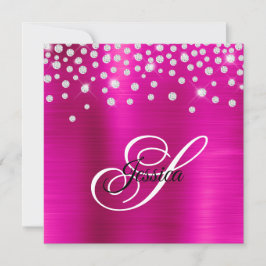Faux Sparkly Rhinestone Shock rosa Foil Monogram Inbjudningar