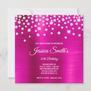 Faux Sparkly Rhinestone Shock rosa Foil Monogram Inbjudningar