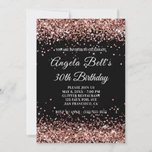 Faux Sparkly Ro Guld Glitter Black 30års födelseda Inbjudningar