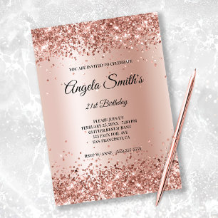 Faux Sparkly Ro Guld Glitter Inbjudningar