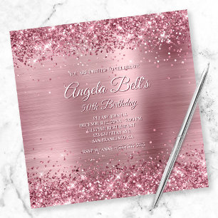 Faux Sparkly Rosa Glitter och Brushed Foil Inbjudningar