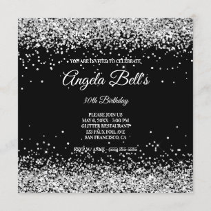 Faux Sparkly Silver Glitter Black Inbjudningar