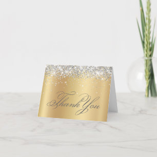 Faux Sparkly Silver Glitter Blek Gold Foil Tack Kort