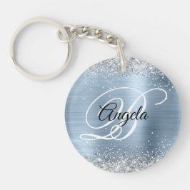 Faux Sparkly Silver Glitter Blue Foil Monogram