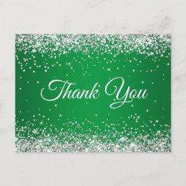 Faux Sparkly Silver Glitter Bright Grönt Tack Vykort