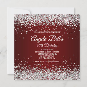 Faux Sparkly Silver Glitter Burgundy Ombre Inbjudningar
