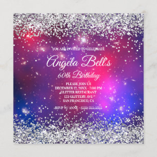 Faux Sparkly Silver Glitter Celestial Shock rosa Inbjudningar