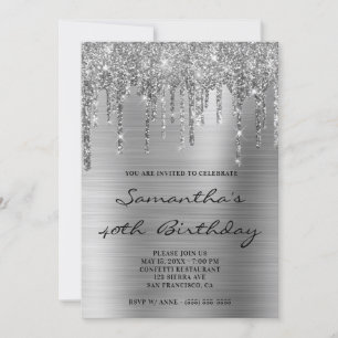 Faux Sparkly Silver Glitter Drives Foil Birthday Inbjudningar