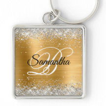 Faux Sparkly Silver Glitter Gold Foil Monogram