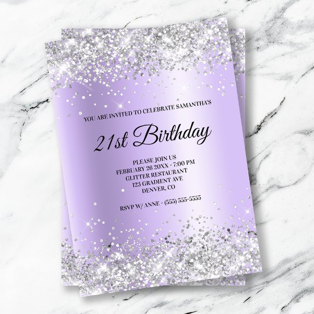 Faux Sparkly Silver Glitter Lavender Satin Foil Inbjudningar (Skapare uppladdad)