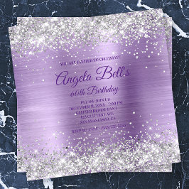 Faux Sparkly Silver Glitter Lila Brushed Foil Inbjudningar