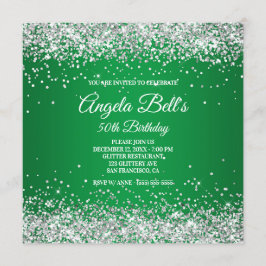 Faux Sparkly Silver Glitter Monogram Grönt Ombre Inbjudningar