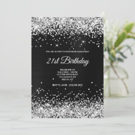Faux Sparkly Silver Glitter Mörk Grått Black Foil Inbjudningar