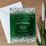 Faux Sparkly Silver Glitter Mörk grönt Foil Inbjudningar<br><div class="desc">En modern flickinbjudan till hennes födelsedagsfirande. Faux glatt blek silver glitter överst och grund mot en mörk grönt grafik med borstad folie. Den moderna kalligrafin och texten stil,  storleka och färg kan anpassas. Hela gnistran och skuggan i denna moderna giggradientdesign är digitalt skapat bilder. 21:a födelsedagsinbjudningar. Hon är tjugoen.</div>