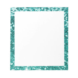 Faux Sparkly Teal Glitter Gräns White Anteckningsblock
