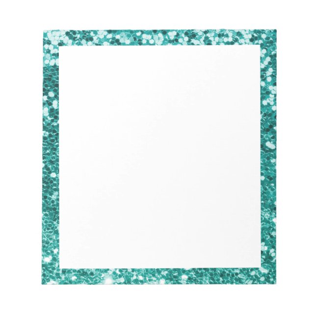Faux Sparkly Teal Glitter Gräns White Anteckningsblock (Framsida)