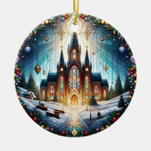 Faux Stached Glass Church jul Ornament