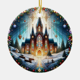 Faux Stached Glass Church jul Ornament