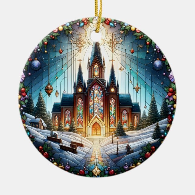Faux Stached Glass Church jul Ornament (Framsidan)