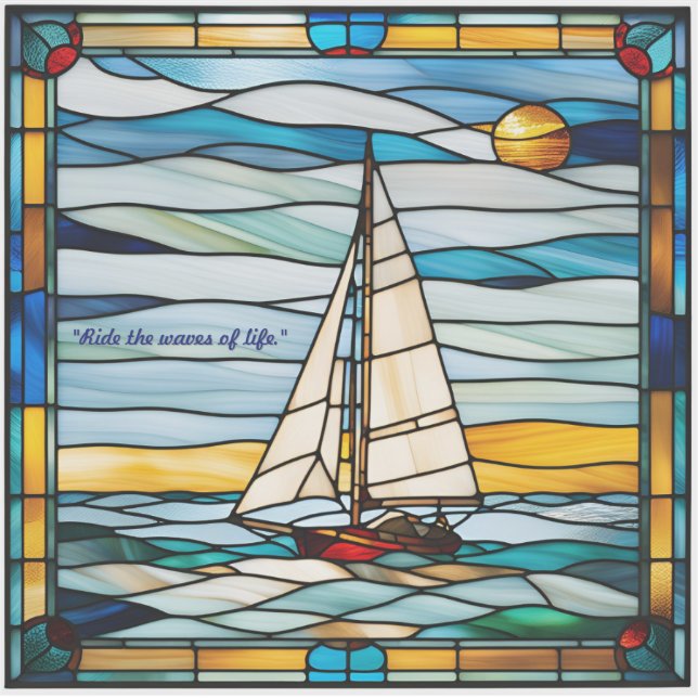 Faux Stached Glass Sailboat Sticker Klistermärken (Framsida)