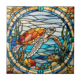 Faux Stached Glass Sea Turtle Kakelplatta