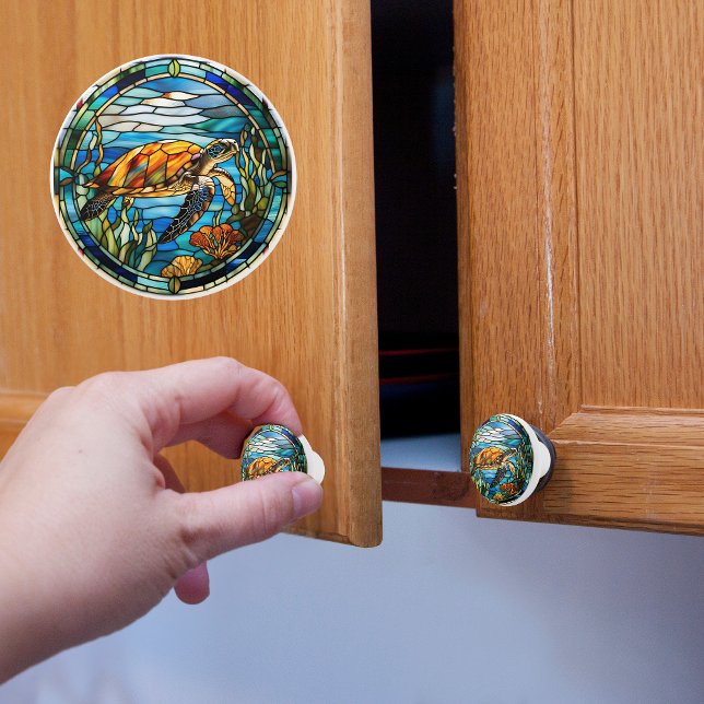 Faux Stached Glass Sea Turtle Knopp (Skapare uppladdad)