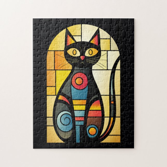 Faux Stained Glass Cat Pussel (Vertikal)