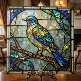 Faux Stained Glass Colorful Bird Mosaic Nature Art Kakelplatta